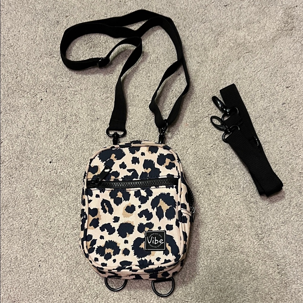 Leopard Print Multi-wear Crossbody Bag in Black and Cream